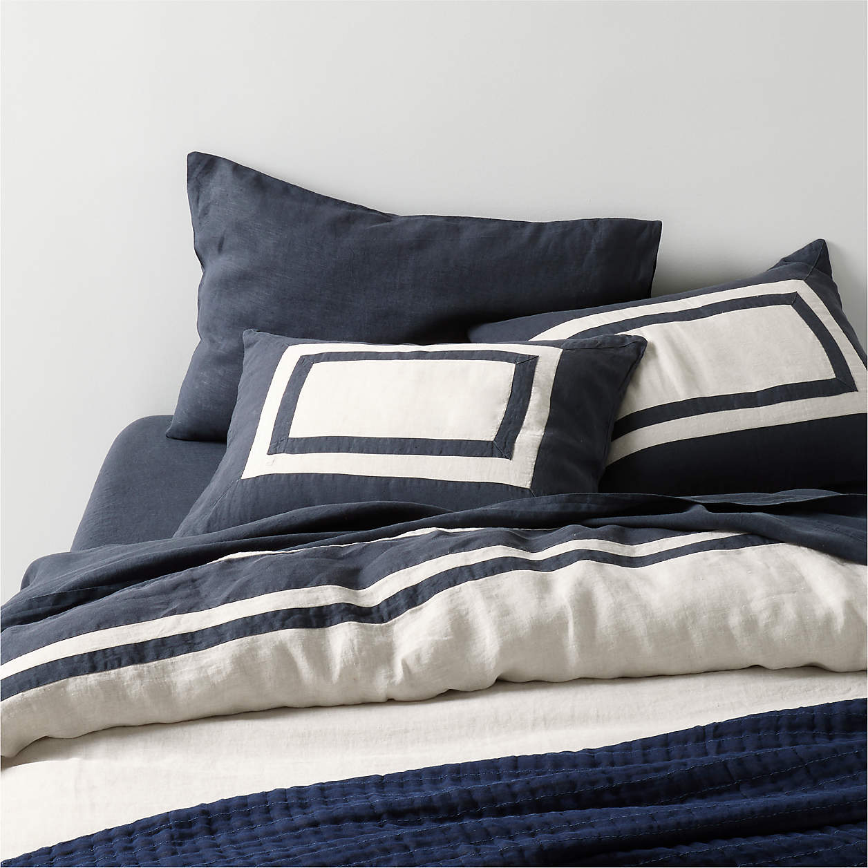 European Flax certified Linen Border King Bed Pillow Sham thumbnail 2