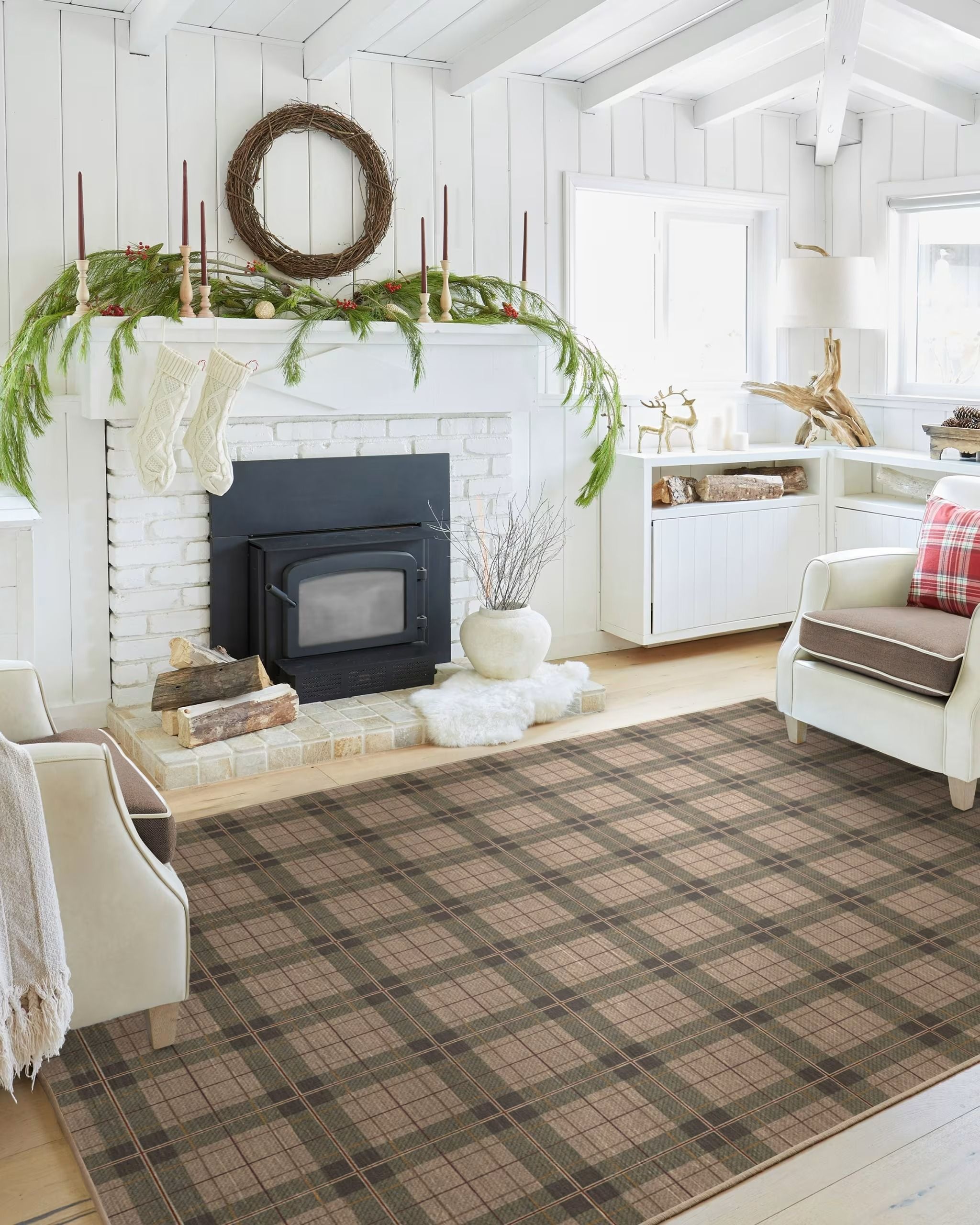 Alfie Plaid Natural and Green Rug-9'x12' thumbnail 3