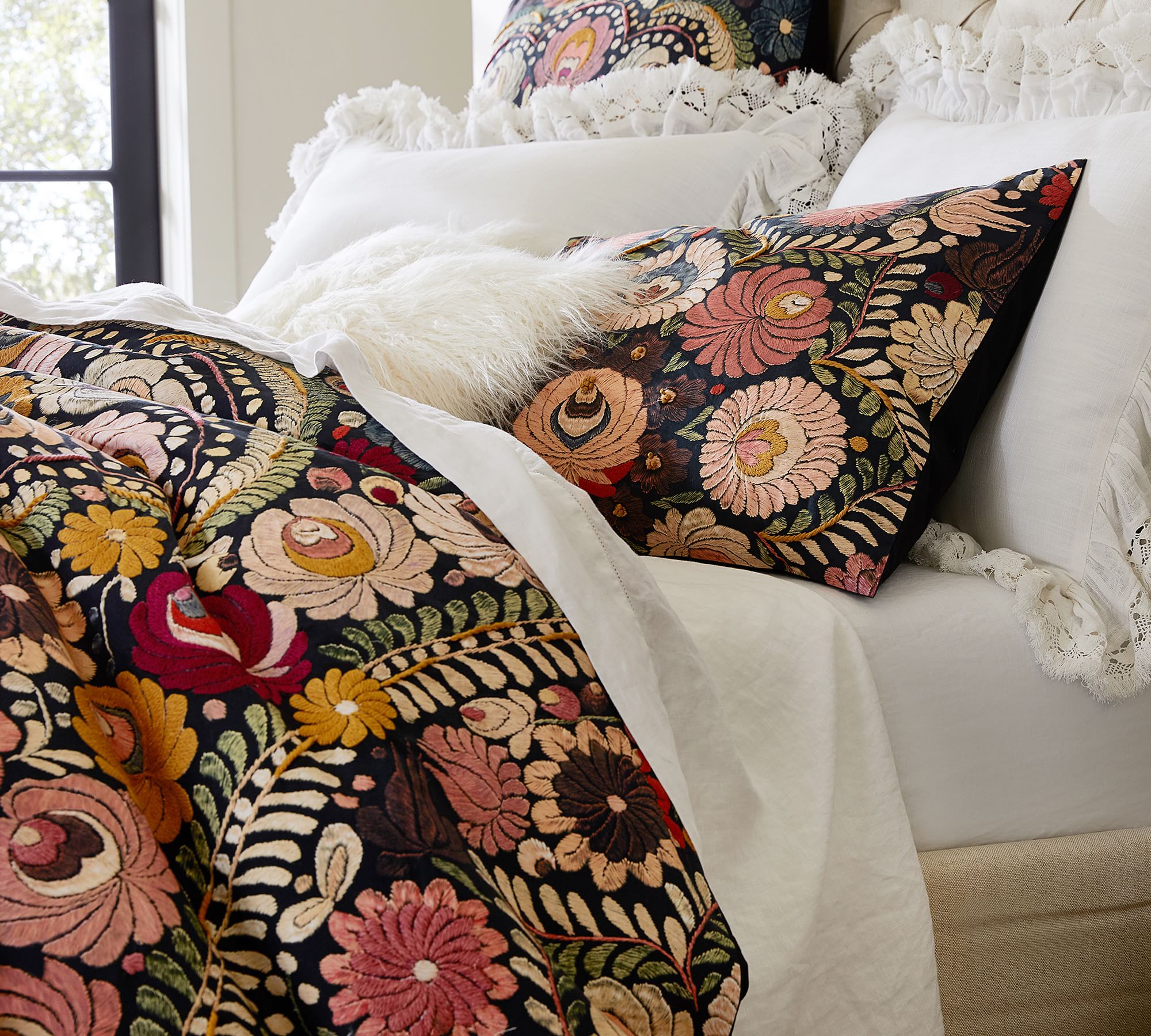 Helena Embroidered Floral Percale Sham 26x20 thumbnail 2