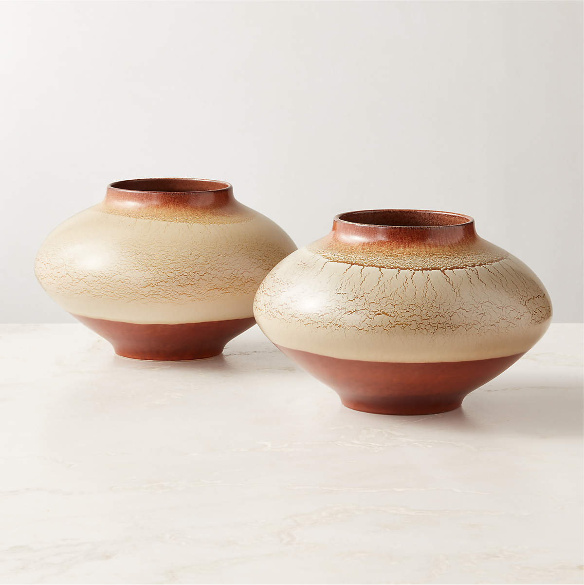 Osimo Round Warm Brown And White Ceramic Vase thumbnail 3