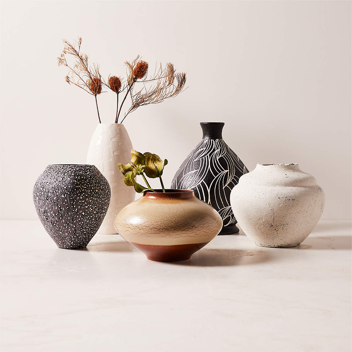 Osimo Round Warm Brown And White Ceramic Vase thumbnail 2