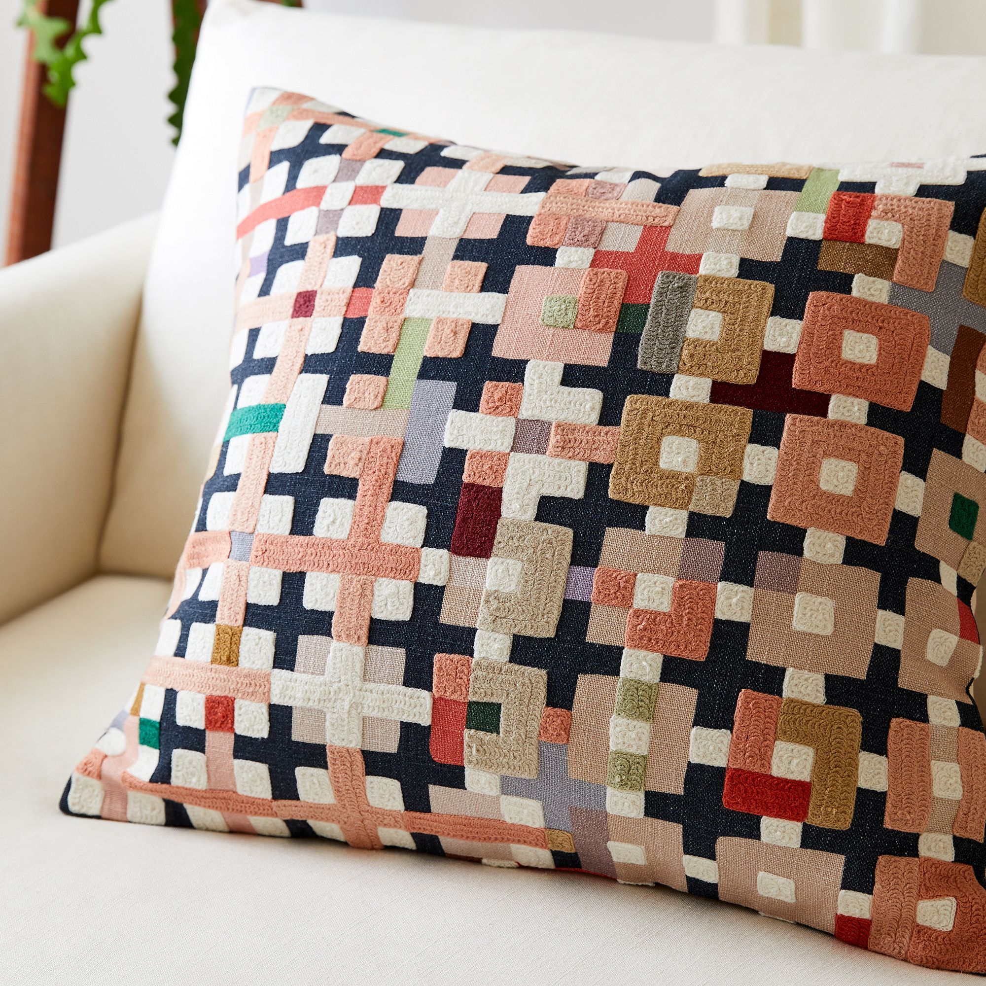 Crewel Patchwork Pillow Cover thumbnail 2