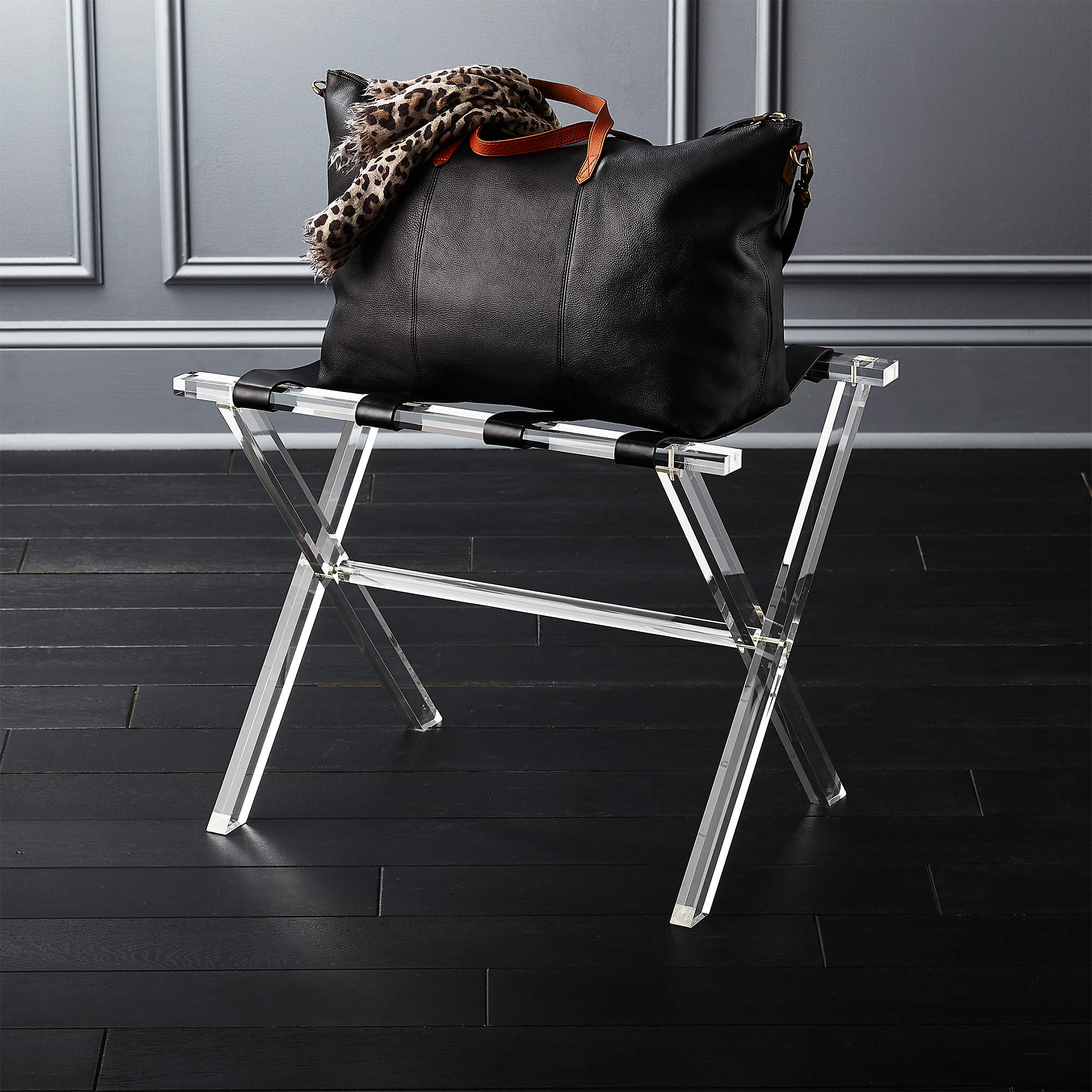 Acrylic and Leather Luggage Rack thumbnail 3