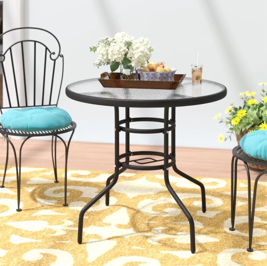 Patio Round Table Tempered Glass Steel Frame Outdoor Pool Yard Garden thumbnail 2