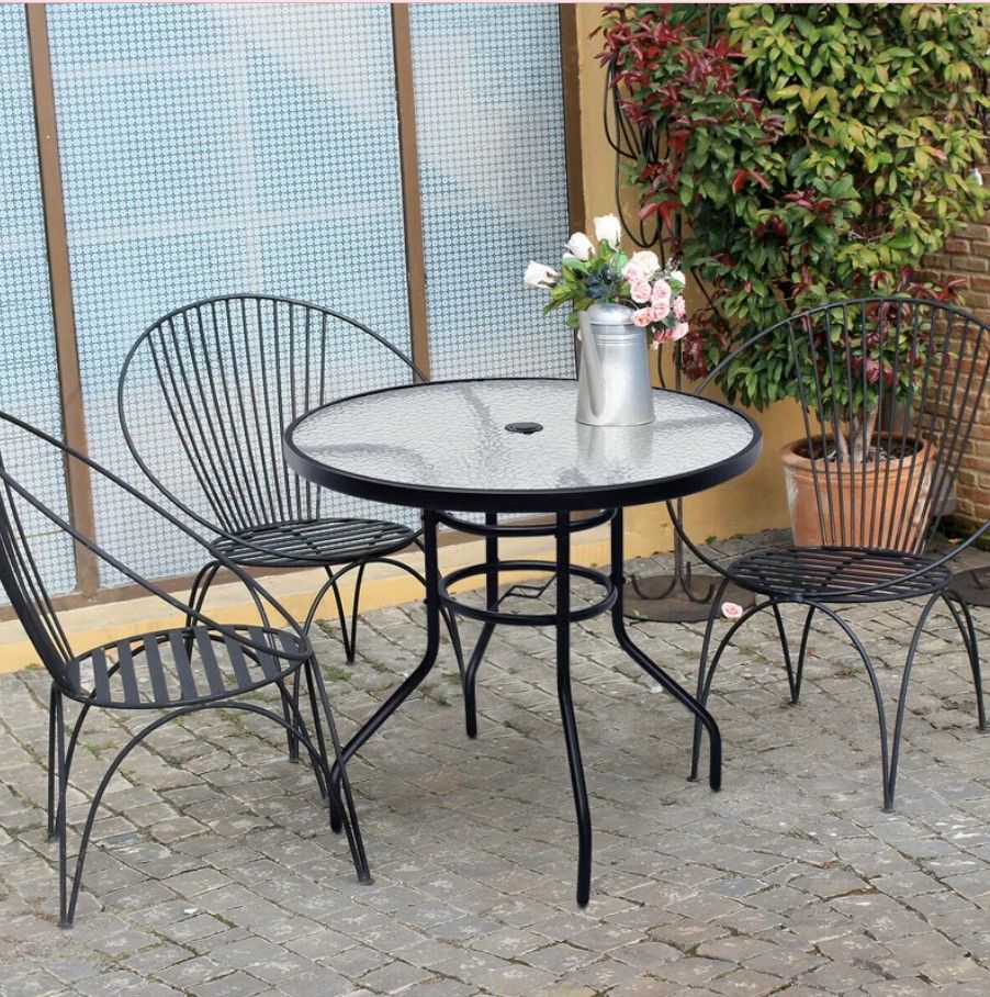 Patio Round Table Tempered Glass Steel Frame Outdoor Pool Yard Garden thumbnail 3