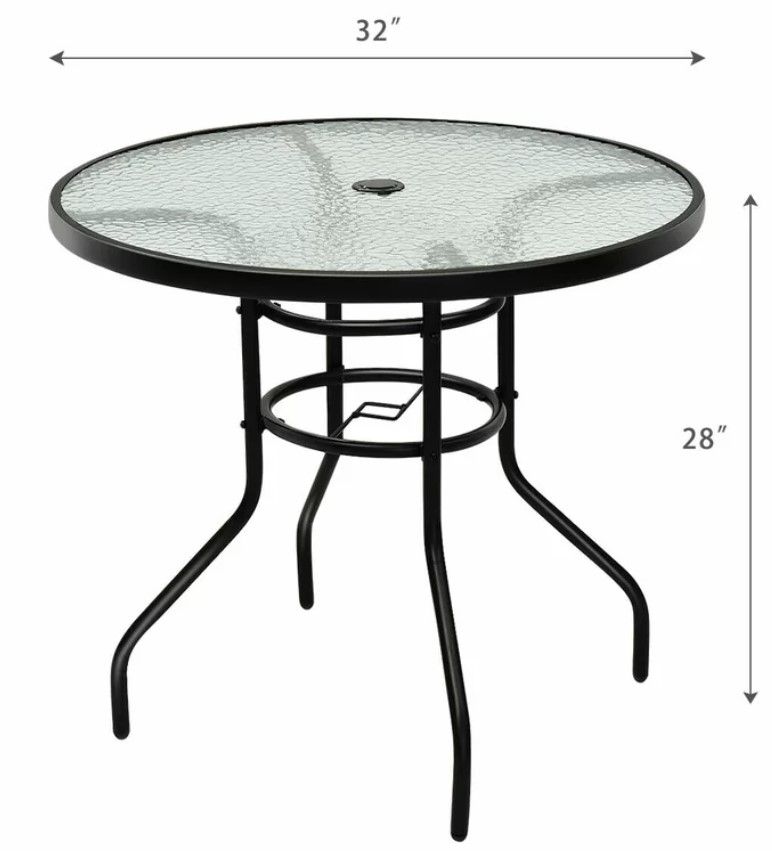 Patio Round Table Tempered Glass Steel Frame Outdoor Pool Yard Garden thumbnail 4