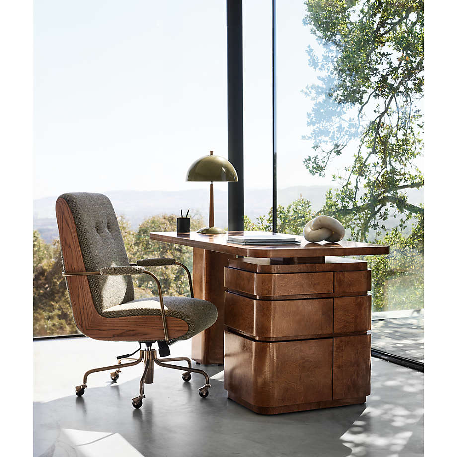 Greye 60 Burl Wood Desk with Swivel Drawers thumbnail 2
