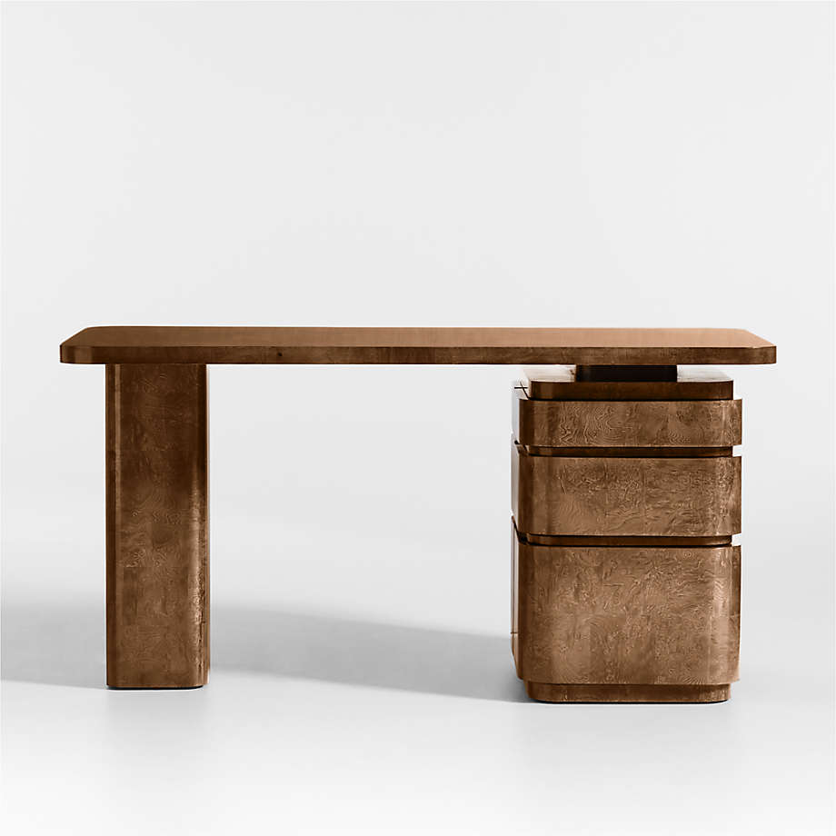 Greye 60 Burl Wood Desk with Swivel Drawers thumbnail 3