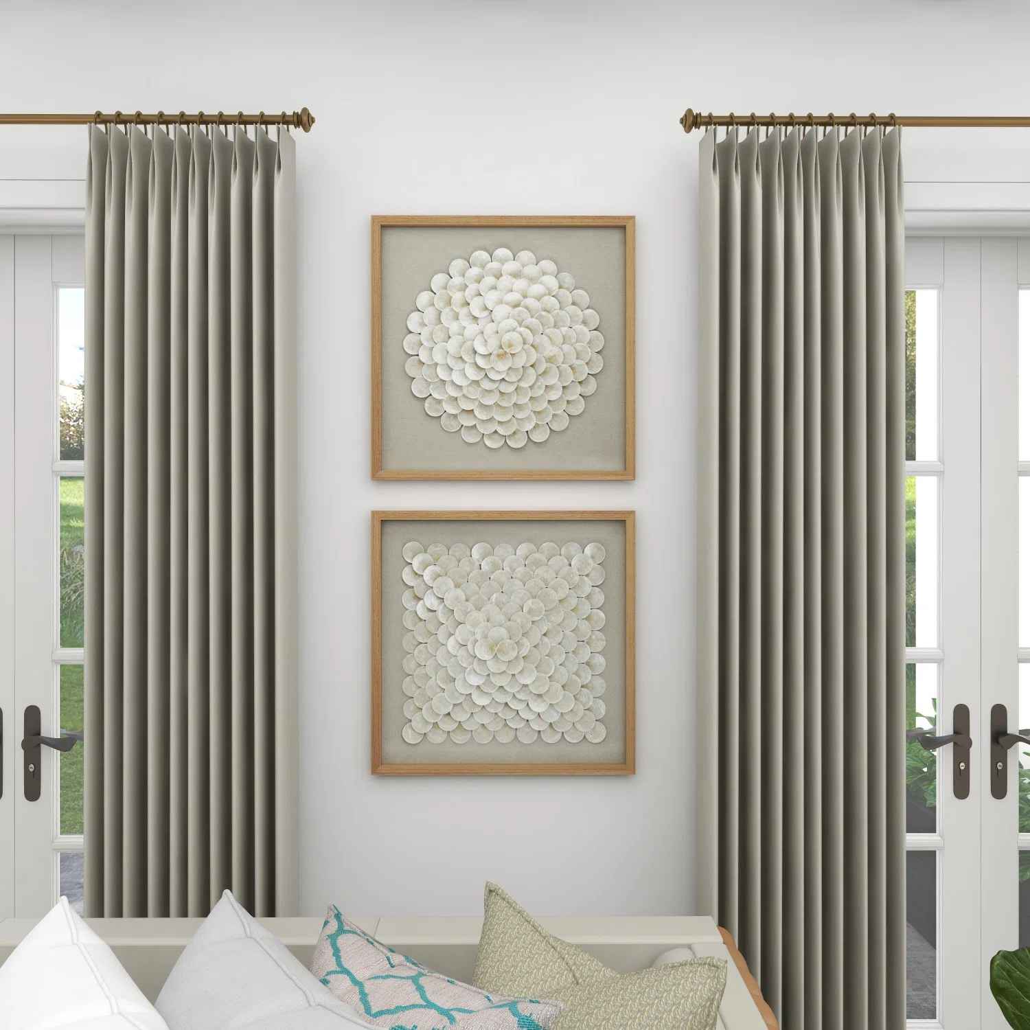 2 Piece Cream Shell Handmade Overlapping Shells Geometric Shadow Box with Canvas Backing-1 thumbnail 3