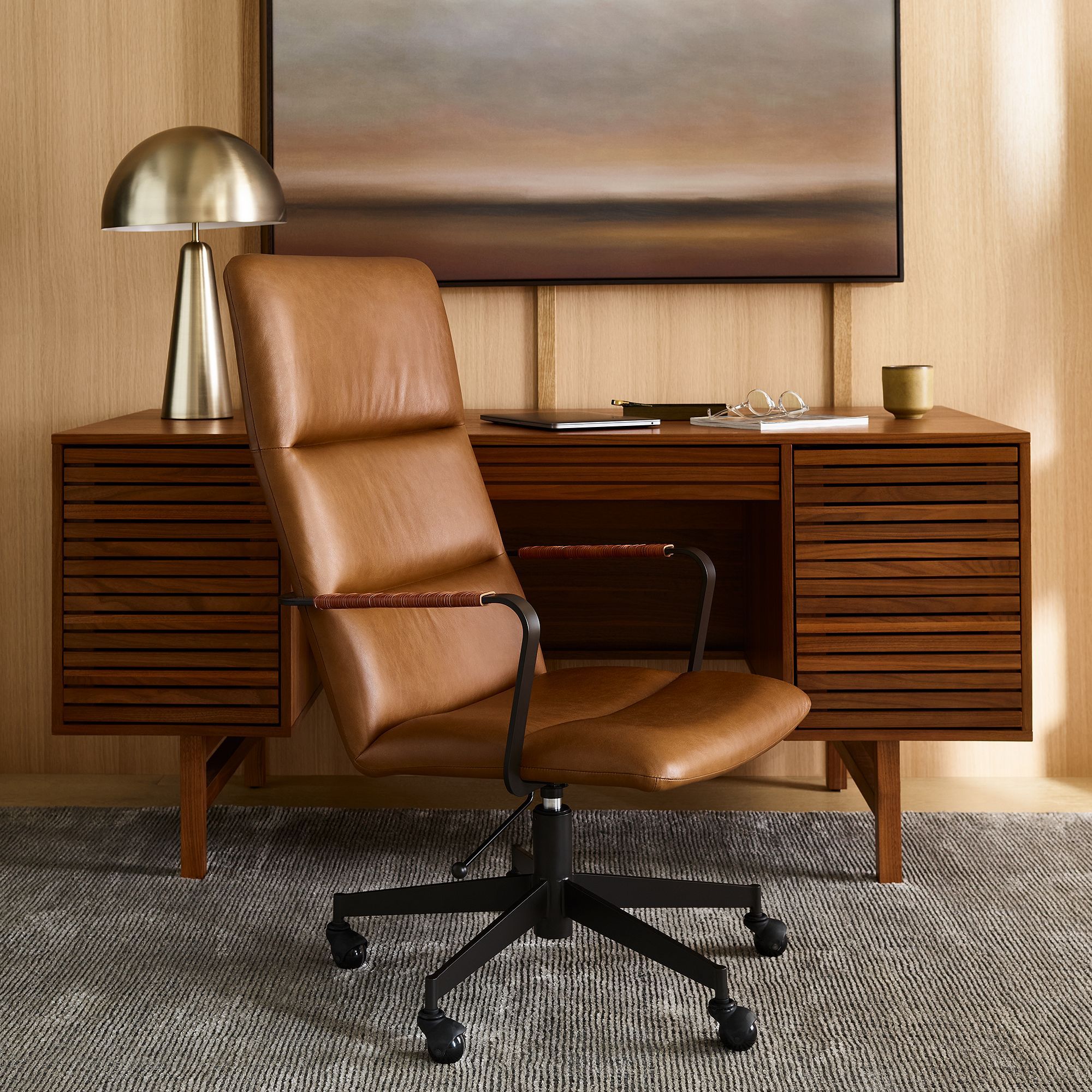 Cooper Mid- Century High Back Leather Swivel Office Chair thumbnail 2