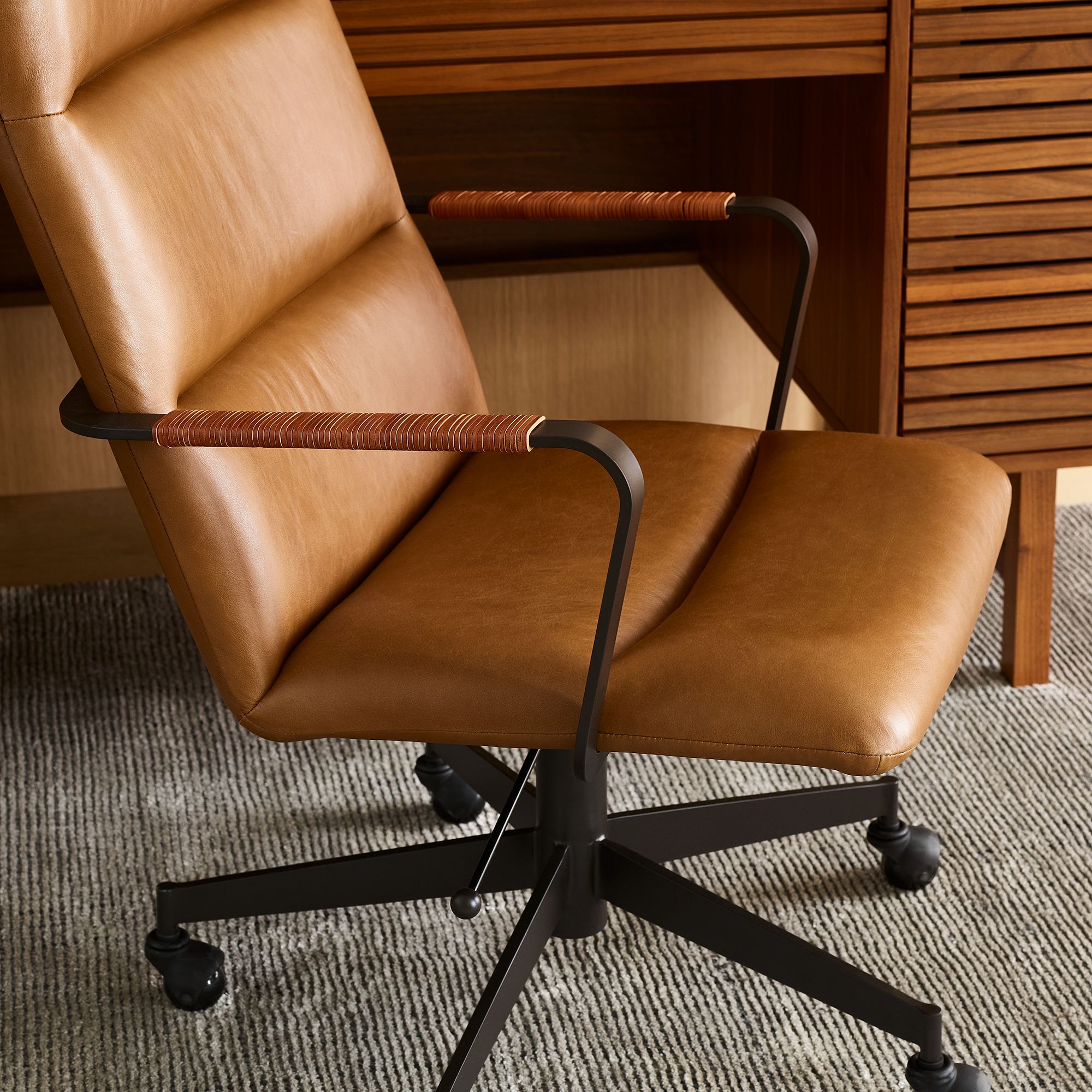Cooper Mid- Century High Back Leather Swivel Office Chair thumbnail 5