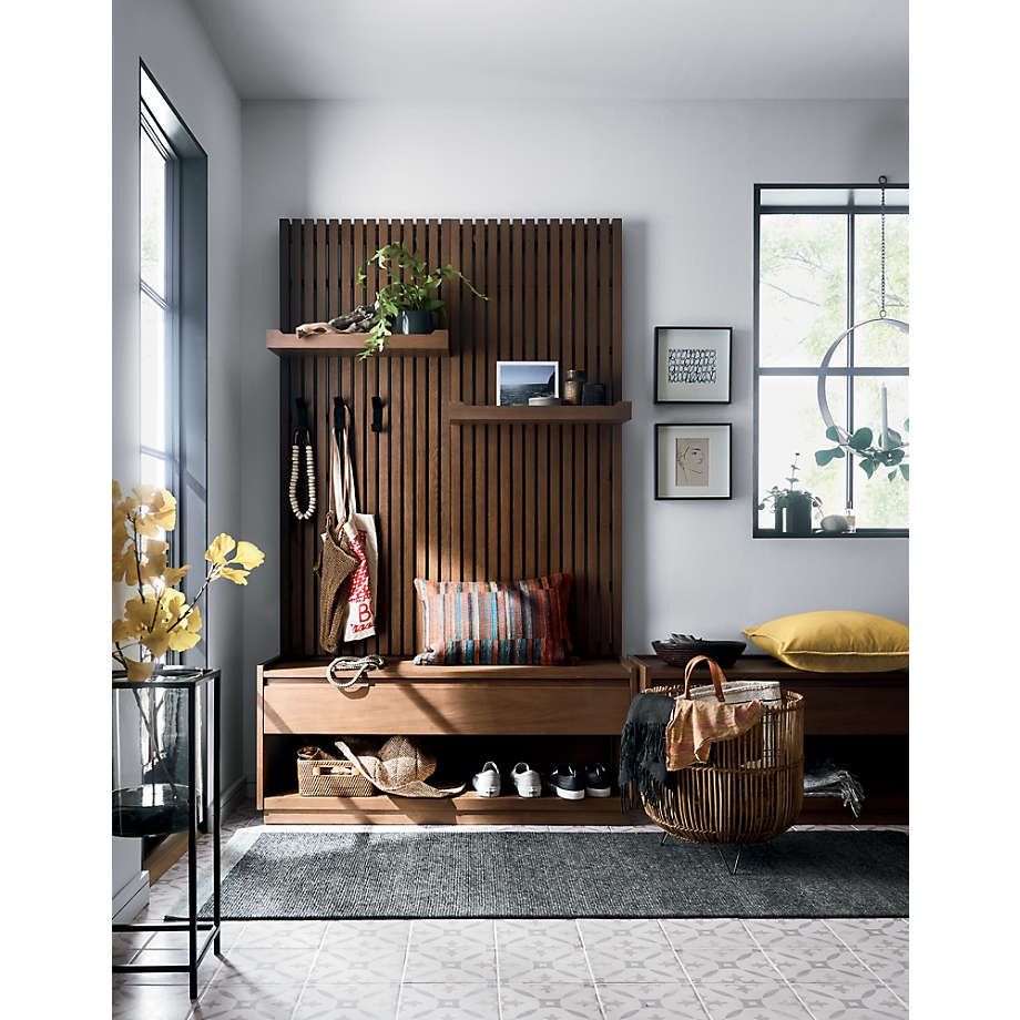Batten Brown Oak Storage Bench thumbnail 3