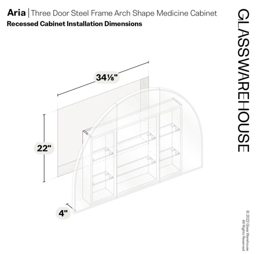 Recessed Framed 3 Doors Medicine Cabinet with 3 shelves thumbnail 4