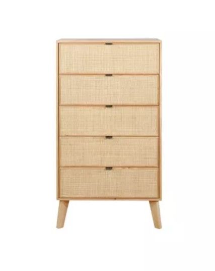 Chancery Boho Wood Ratan 5 Drawer Chest Dresser Natural  thumbnail 3