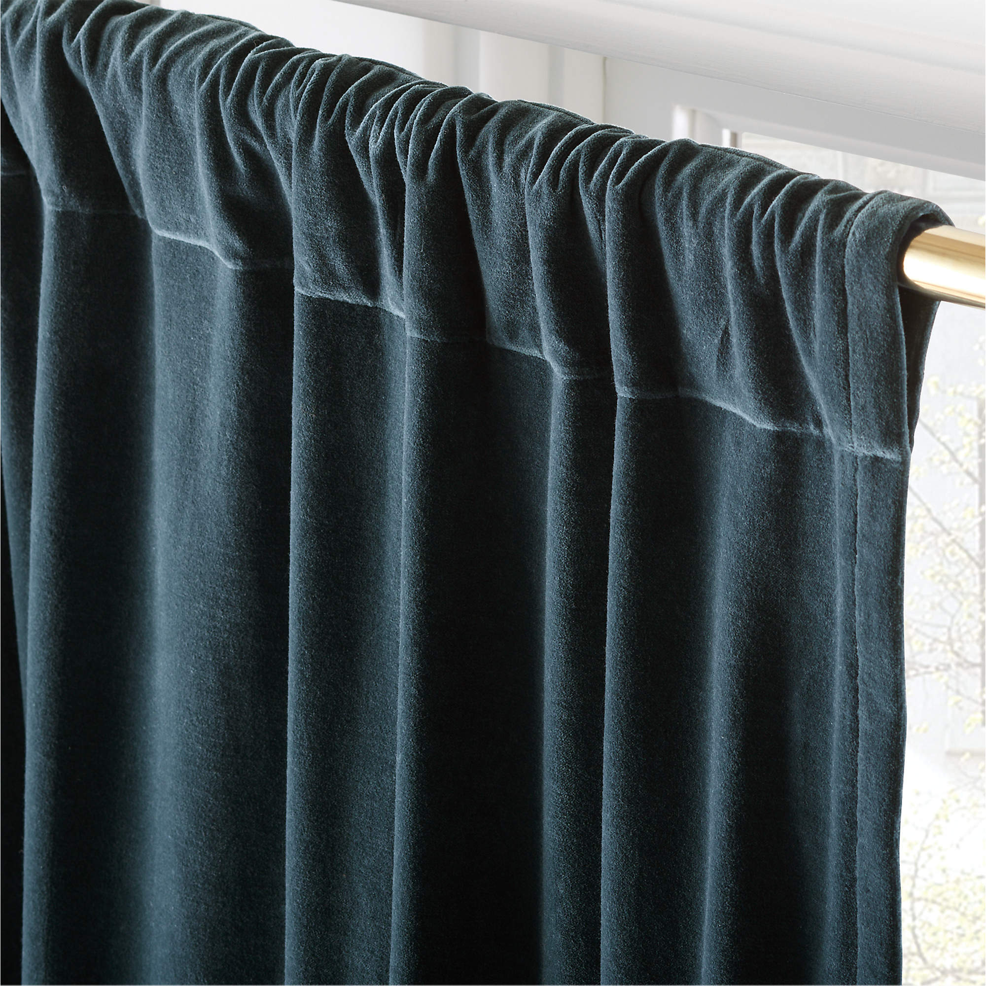 Dark Teal Organic Cotton Velvet Window Curtain Panel 48x120'' thumbnail 2