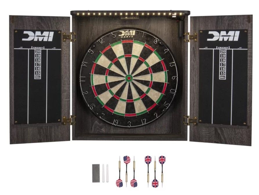 Sports Paris LED Lighted Bristle Dartboard and Cabinet Set with Darts thumbnail 3