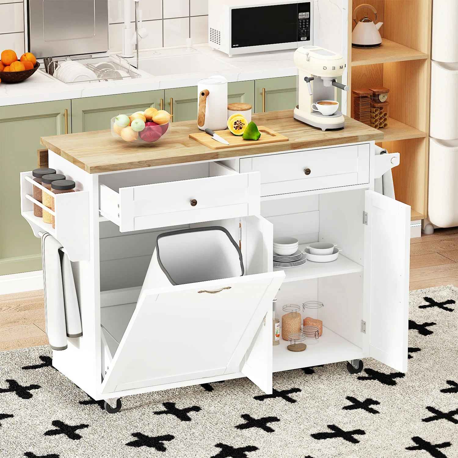 Melanye Solid Wood Top Kitchen Cart thumbnail 8