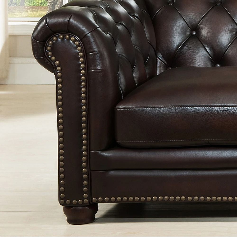 Lex Premium Tufted Leather Chesterfield Sectional Sofa Wedge thumbnail 2