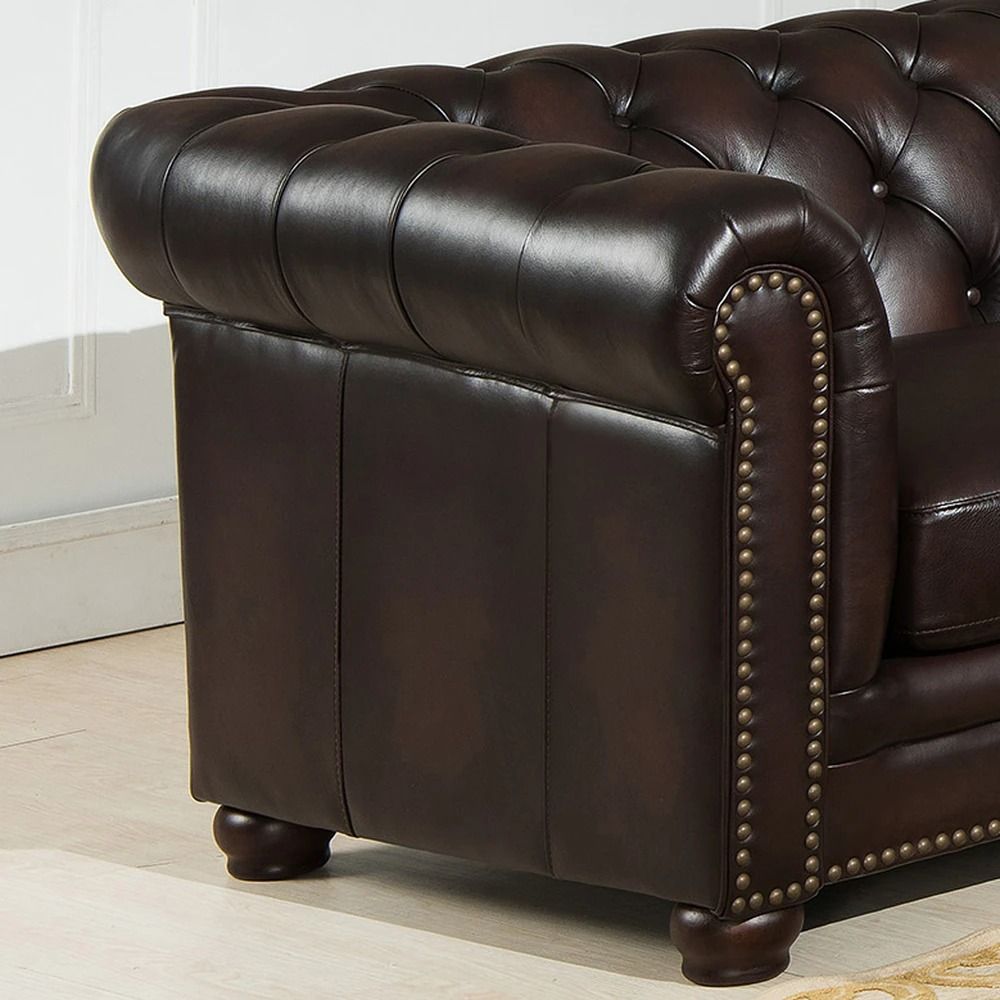 Lex Premium Tufted Leather Chesterfield Sectional Right Arm Sofa thumbnail 3