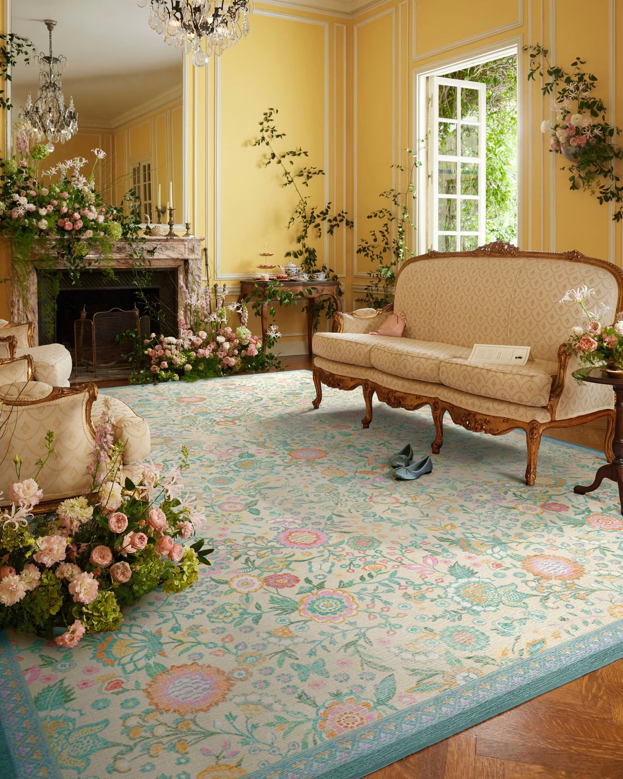 Bridgerton Royal Garden Ivory and Jade Rug 6'x9' thumbnail 2