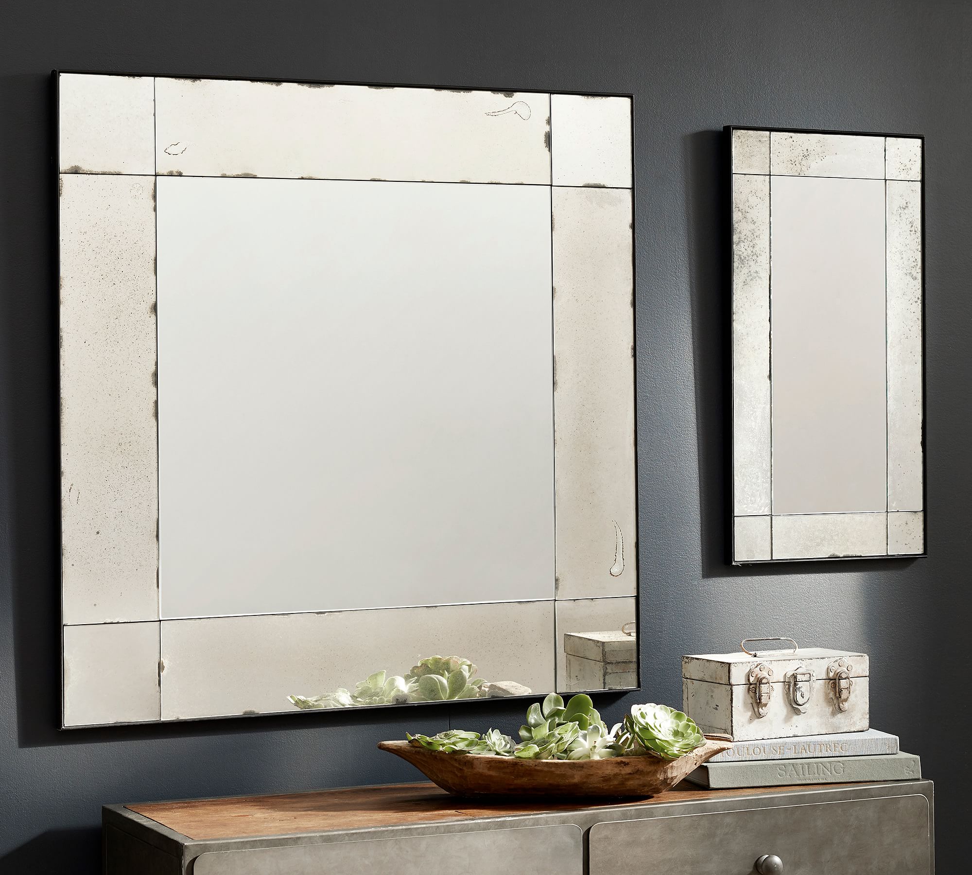 Tribeca Antiqued Glass Square Wall Mirror thumbnail 2