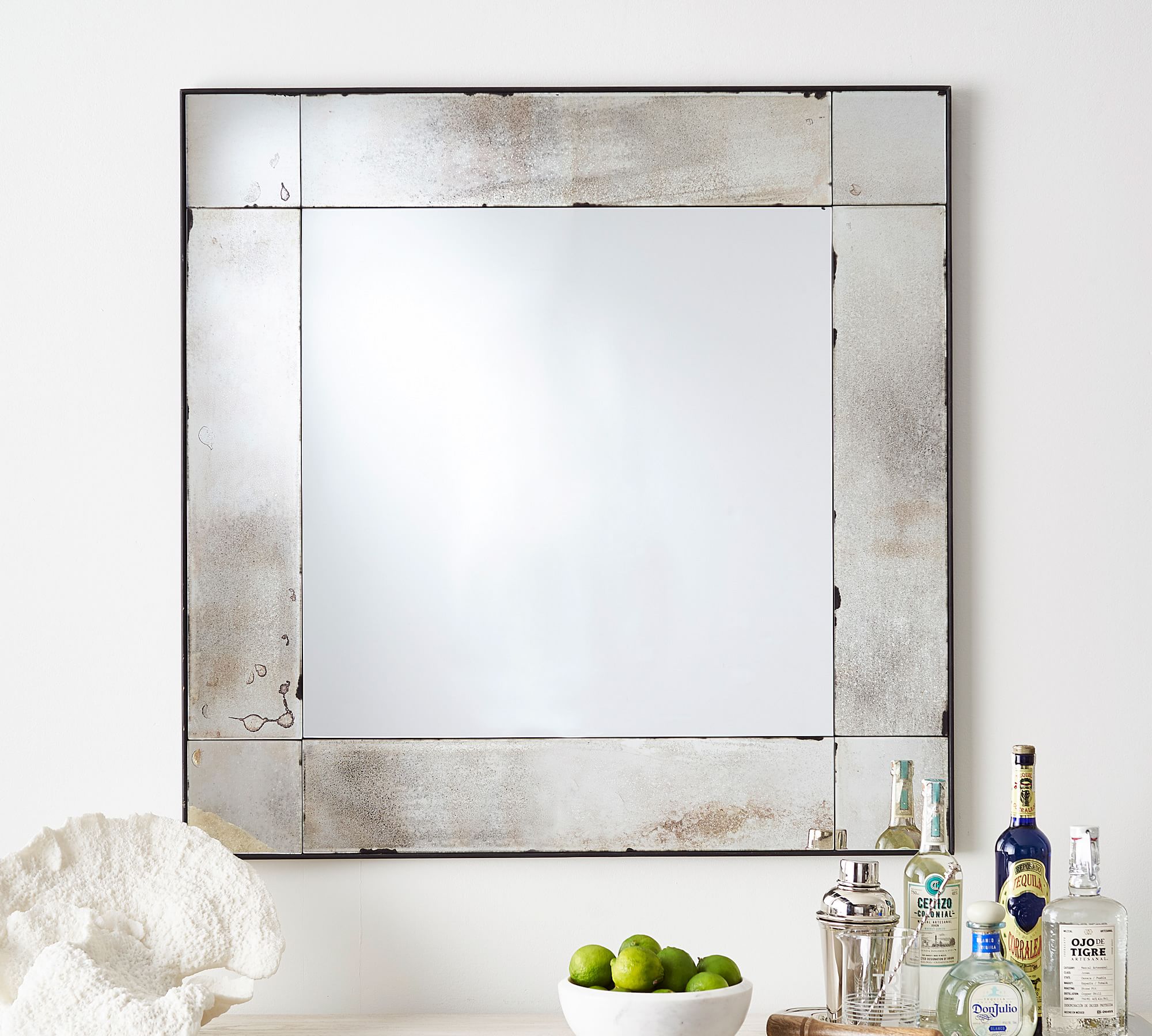 Tribeca Antiqued Glass Square Wall Mirror thumbnail 3