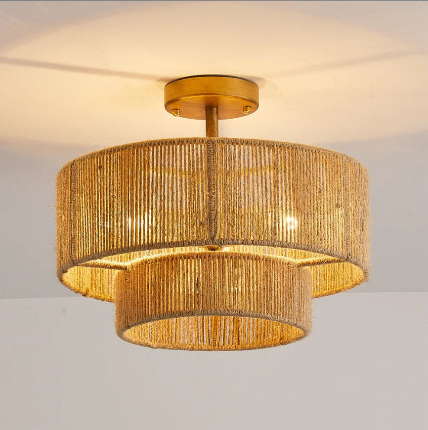 Bohemian Brown Hemp Rope 3 Light SemiFlush Mount Ceiling Light thumbnail 2