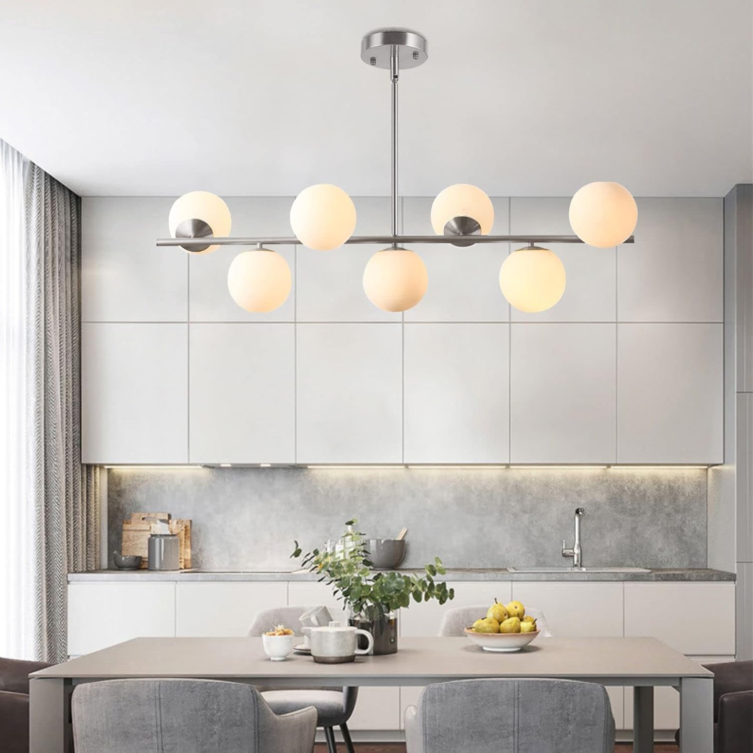 KCO Lighting Modern Sliver Chandelier with White Globe Sputnik Chandelier thumbnail 2