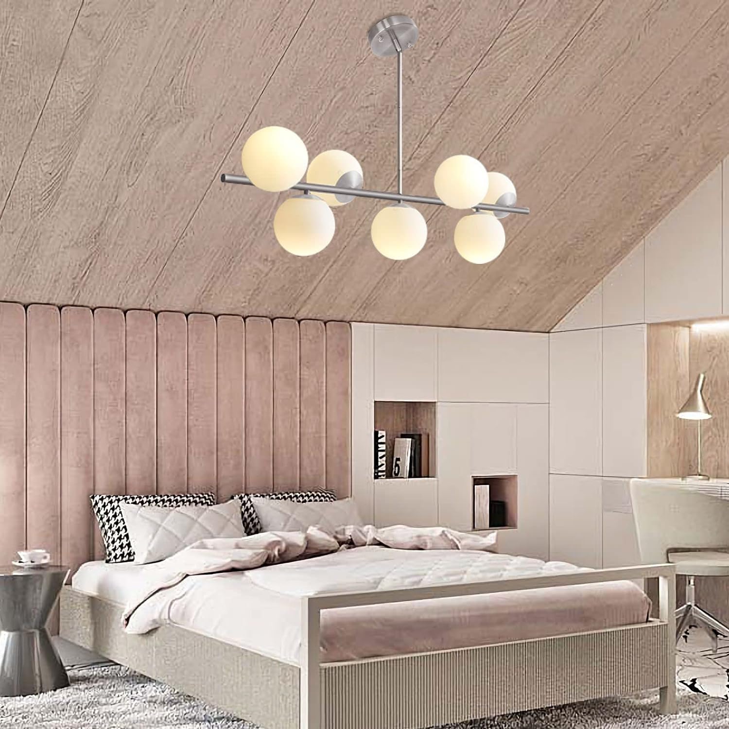 KCO Lighting Modern Sliver Chandelier with White Globe Sputnik Chandelier thumbnail 3