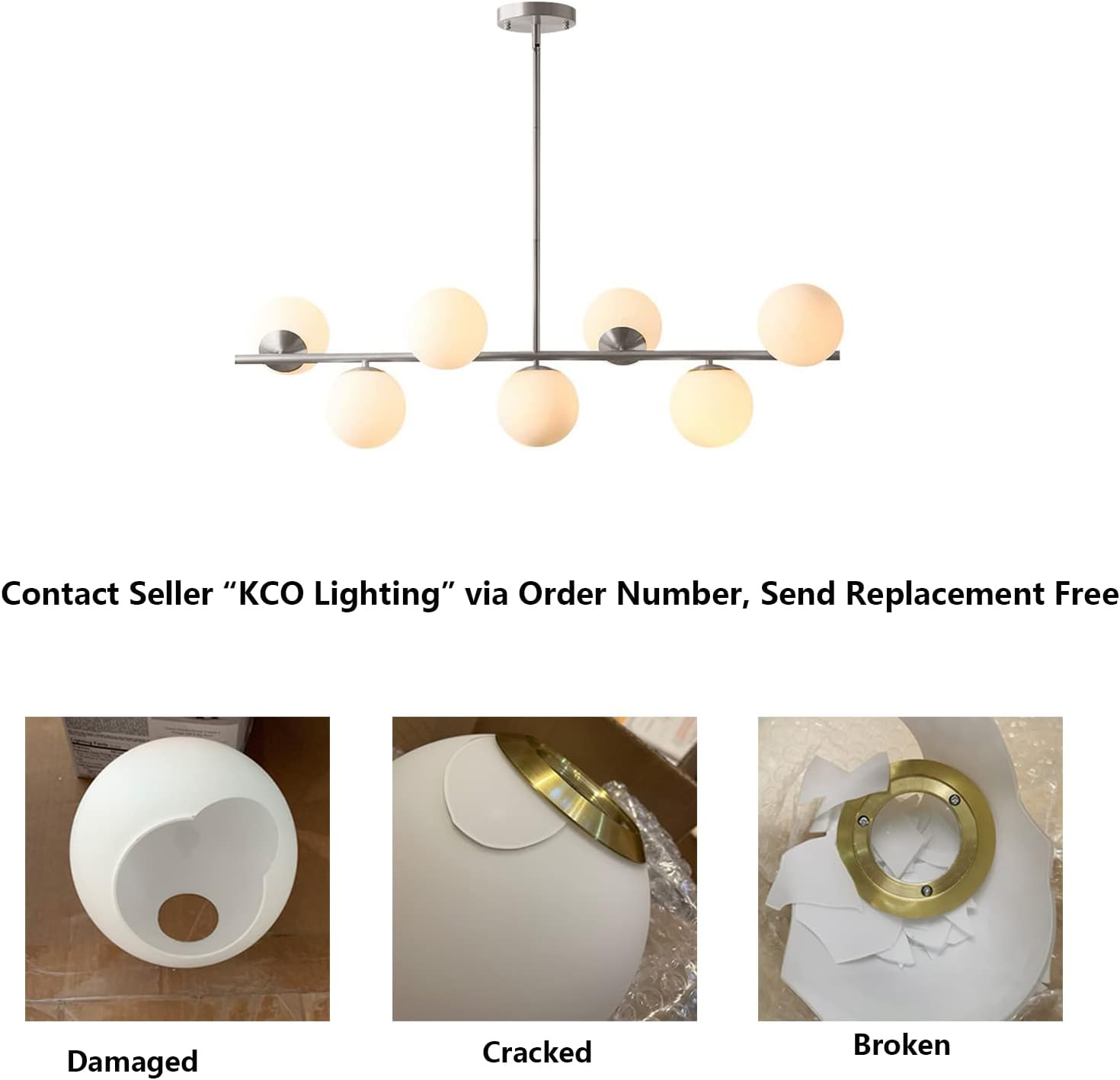 KCO Lighting Modern Sliver Chandelier with White Globe Sputnik Chandelier thumbnail 4