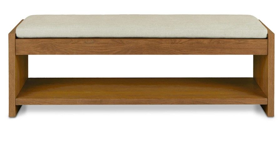 Cassie Taupe Chenille Smoked Oak Bench thumbnail 2