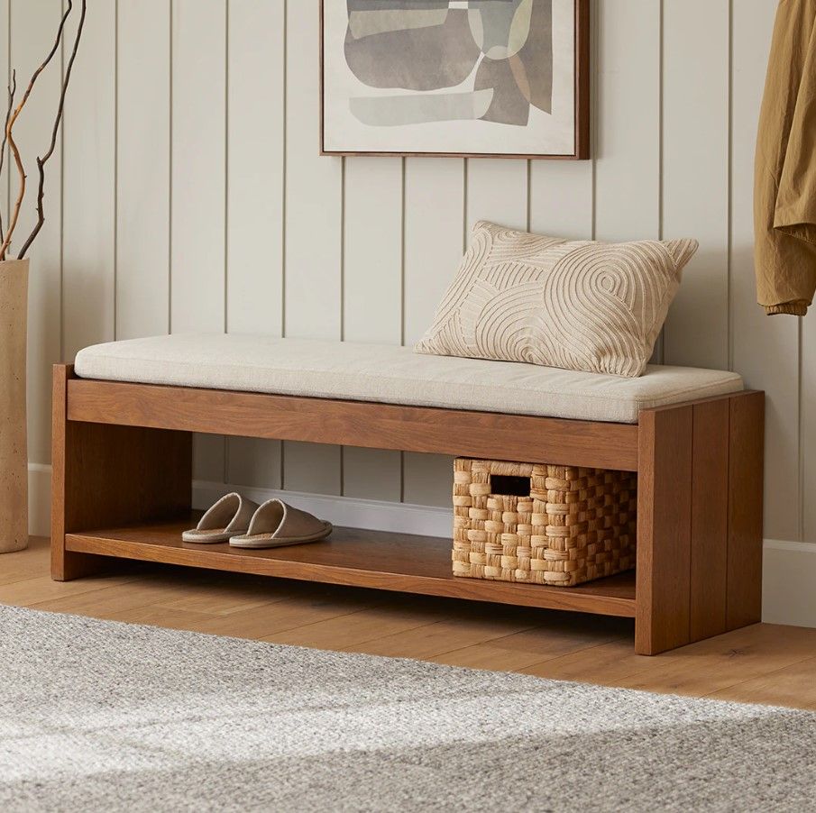 Cassie Taupe Chenille Smoked Oak Bench thumbnail 4