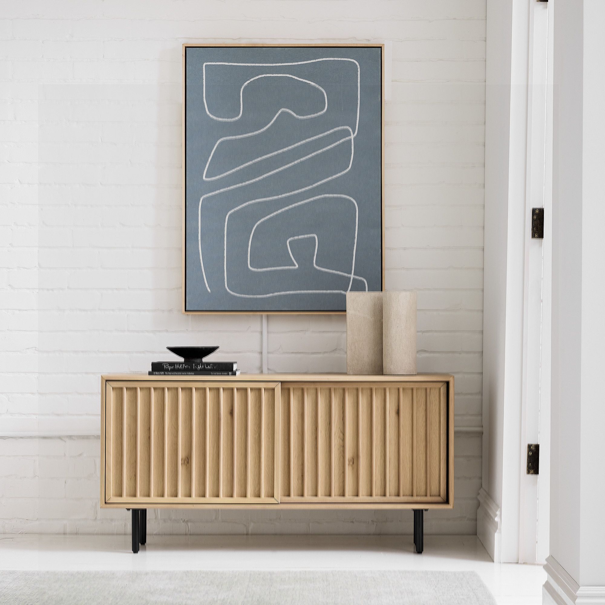 Slatted Shallow Media Console Blonde thumbnail 2