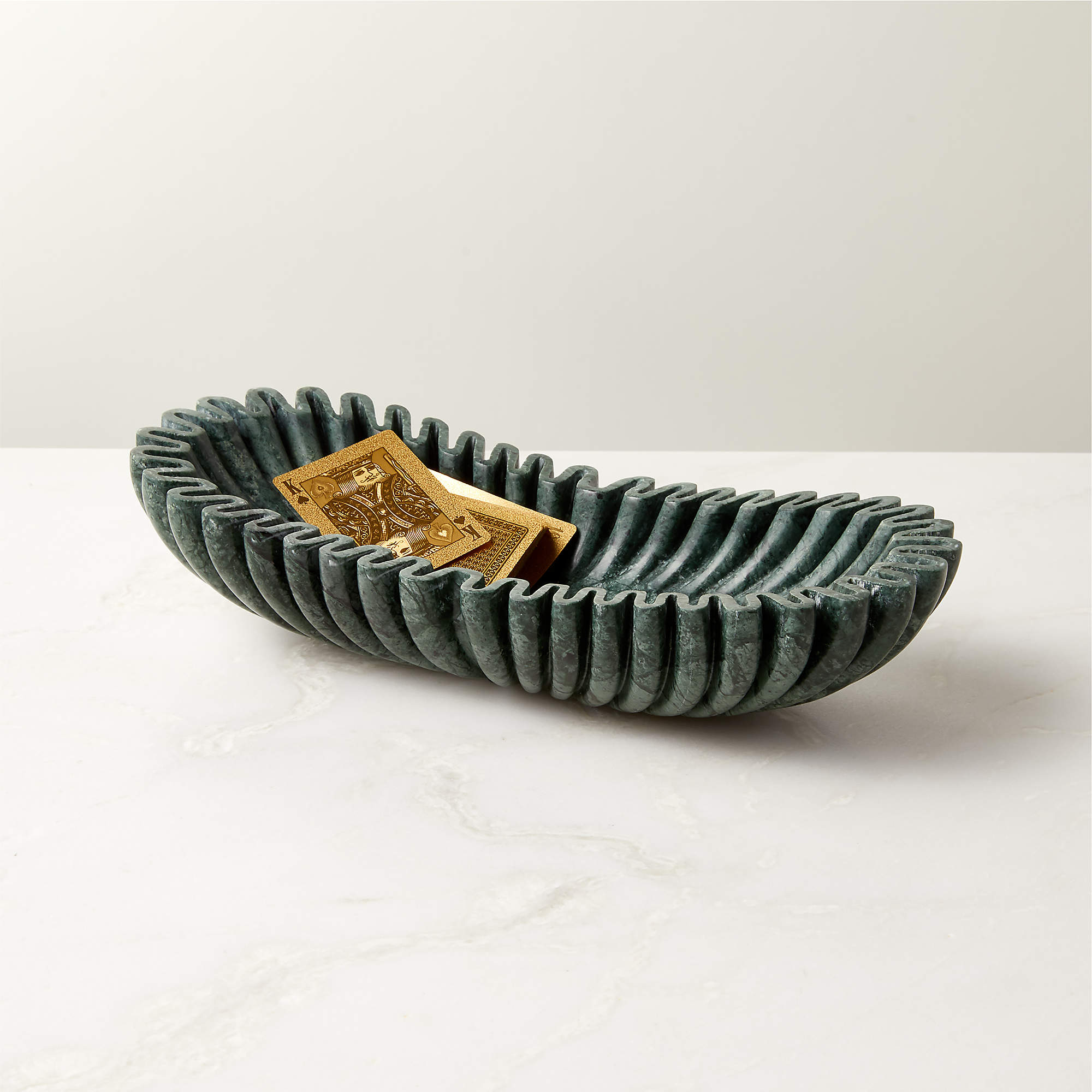 Reve Oval Fluted Green Marble Bowl thumbnail 3