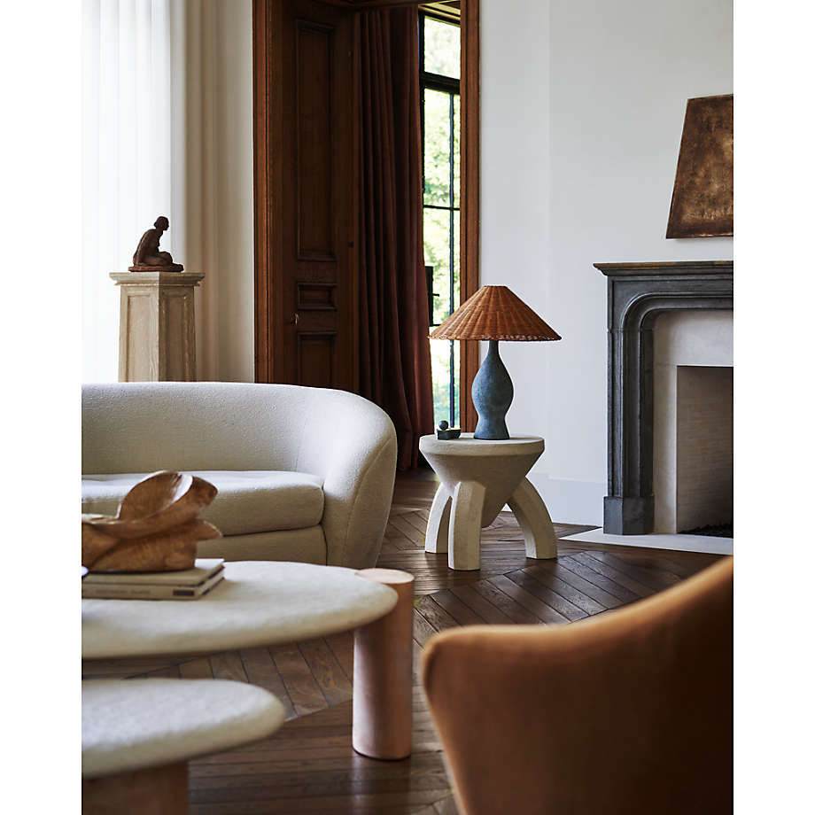 Courbe Green Ceramic Table Lamp with Rattan Shade thumbnail 2