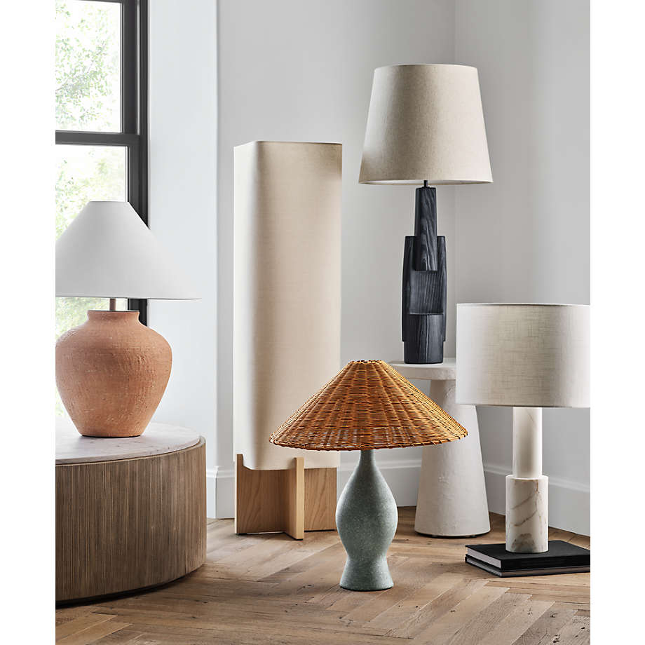 Courbe Green Ceramic Table Lamp with Rattan Shade thumbnail 3