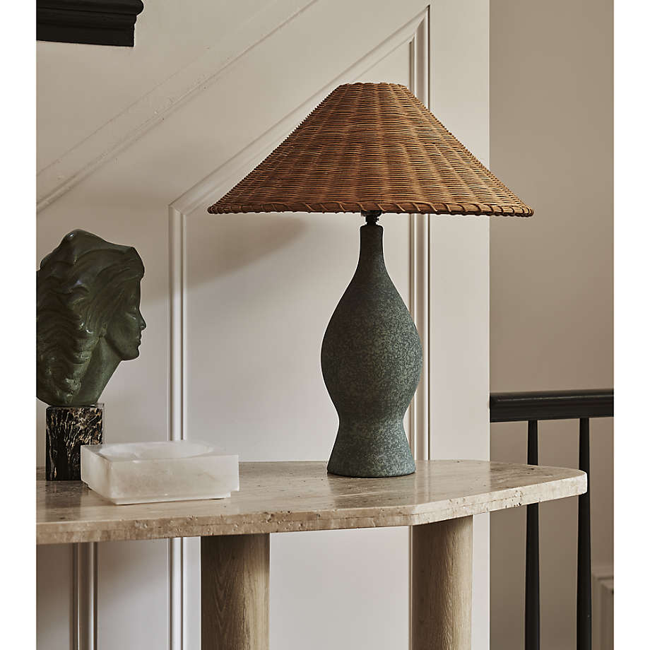 Courbe Green Ceramic Table Lamp with Rattan Shade thumbnail 4