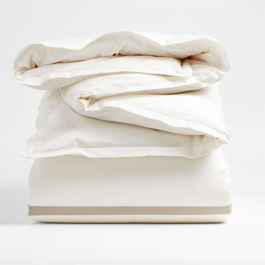 Favorite Organic Cotton Percale Tuxedo Stripe Sand Beige King Duvet Cover thumbnail 2