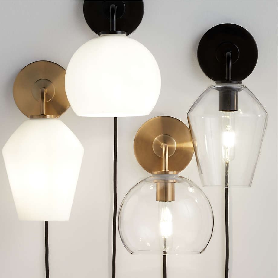 Arren Brass Plug In Wall Sconce Light with Milk Angled Shade thumbnail 3