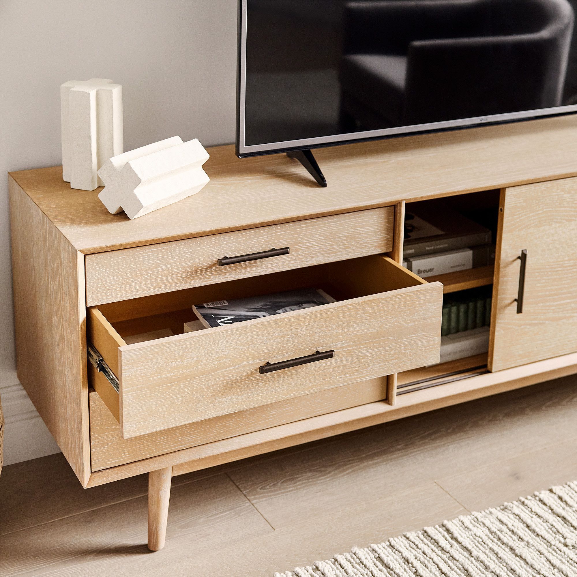 Mid Century Media Console_Cerused White thumbnail 4