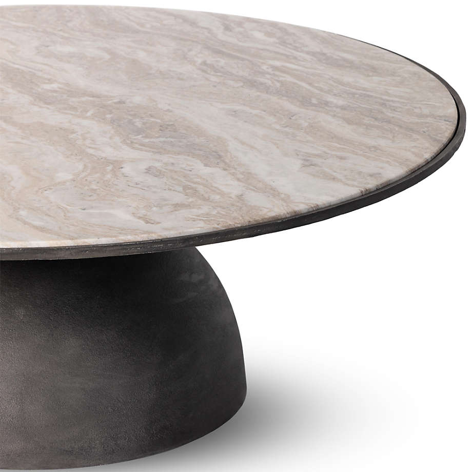 Dev Taupe Marble and Grey Metal Round Coffee Table thumbnail 2