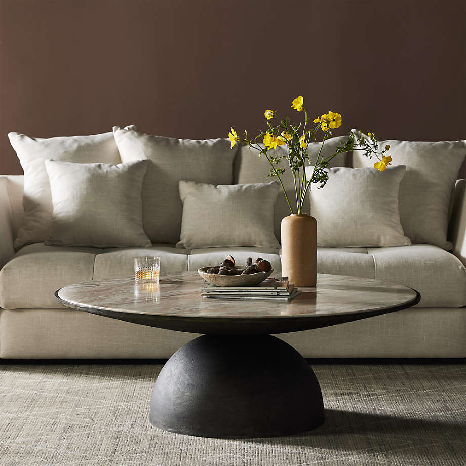 Dev Taupe Marble and Grey Metal Round Coffee Table thumbnail 3