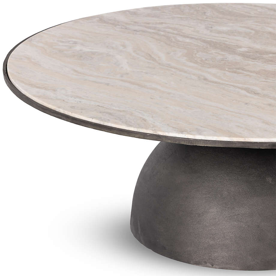 Dev Taupe Marble and Grey Metal Round Coffee Table thumbnail 4