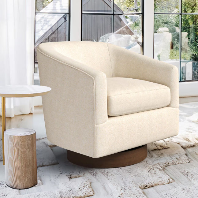 Linen Swivel Club Chairs with Solid Wood thumbnail 2