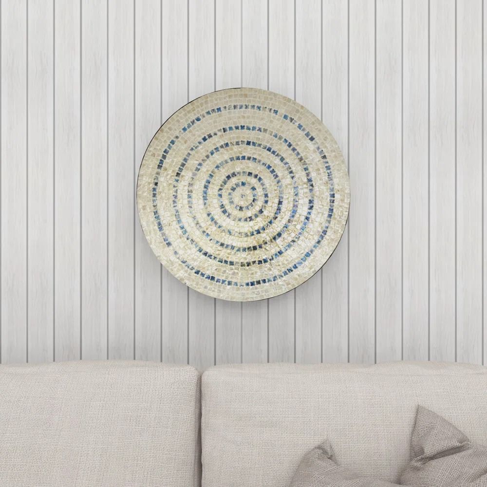 Mother of Pearl Shell Handmade Mosaic Plate Home Wall Decor with Blue Accents Dakota Fields thumbnail 2