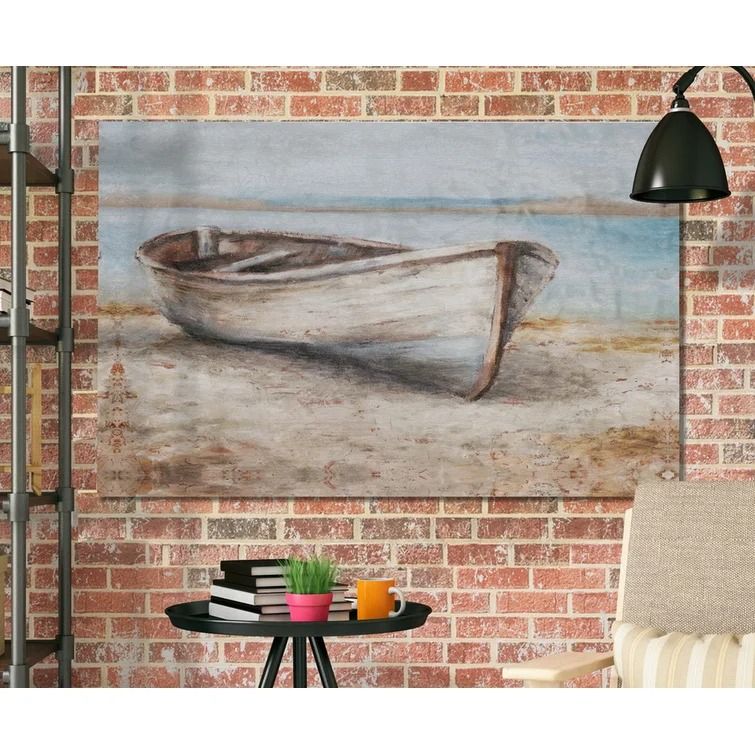Embellished Whitewashed Boat on Paper 18x27 thumbnail 2