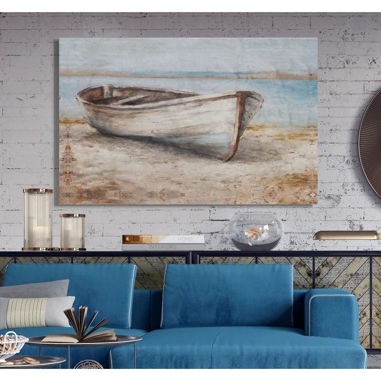 Embellished Whitewashed Boat on Paper 18x27 thumbnail 3