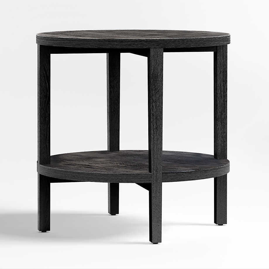Clairemont Ebonized Wood Round End Table with Shelf thumbnail 2