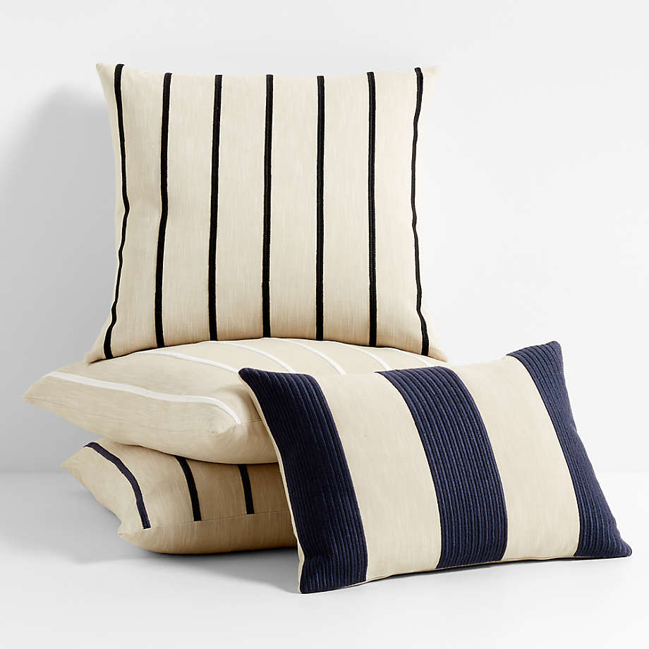 Como Cotton Embroidered Thin Stripe Ink Black Throw Pillow Cover thumbnail 2