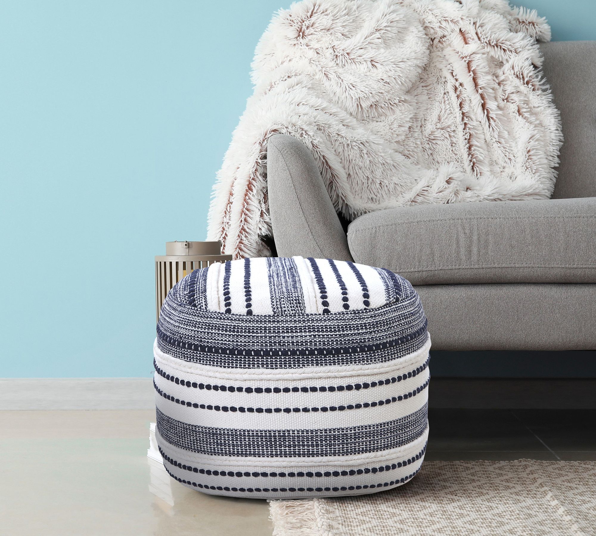 Coastal Striped Cotton Round Pouf thumbnail 2